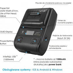 Bezprzewodowa i przewodowa przenośna Bluetooth NFC USB mini drukarka termiczna do etykiet kieszonkowa 1D 2D QR
