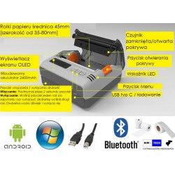 Bluetooth mobilna przenośna drukarka pokwitowań i etykiet 2w1 Komunikacja kabel USB lub Bluetooth mocna bateria 2400mAh